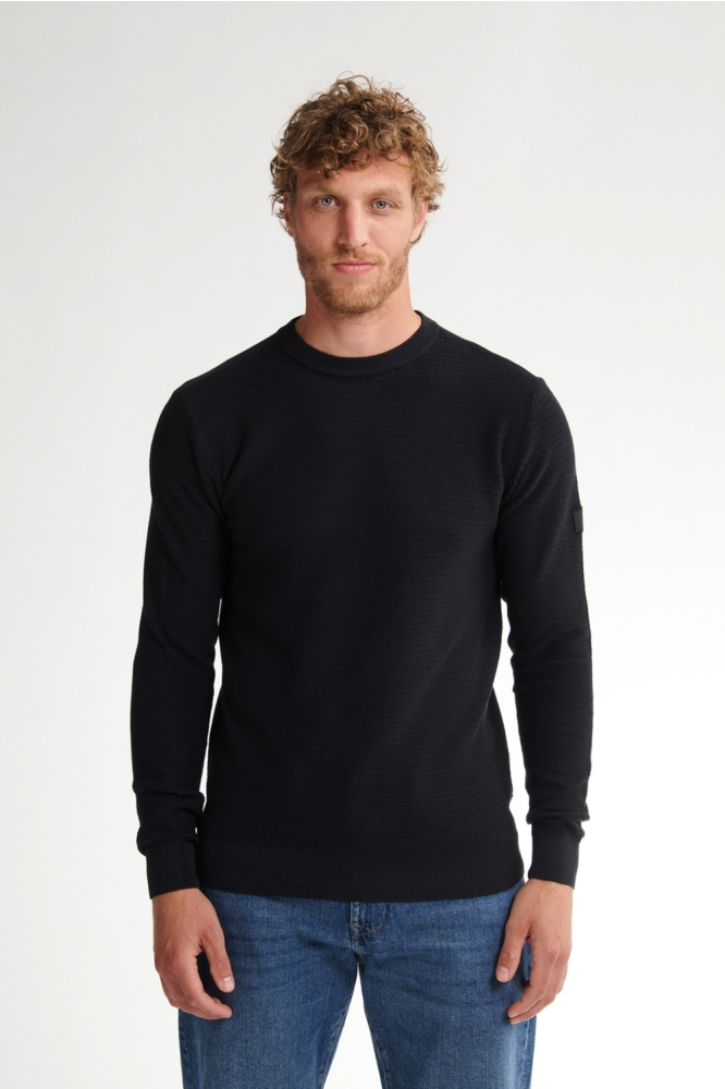 GESTRUCTUREERDE TRUI MET RONDE HALS M 3050 KWR213 9111 Deep Black